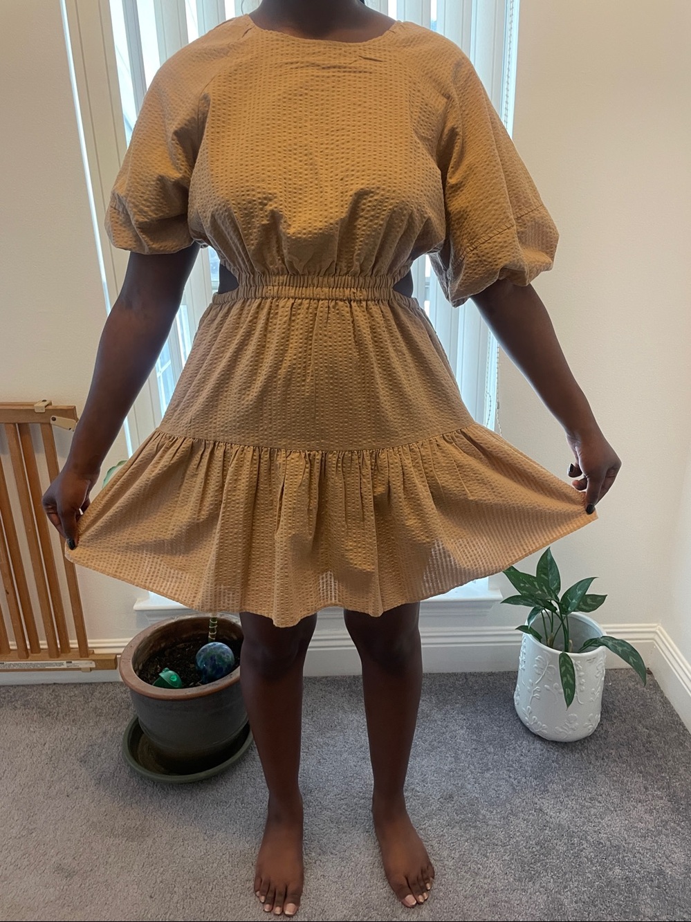 Madewell Tan Textured Mini Dress
